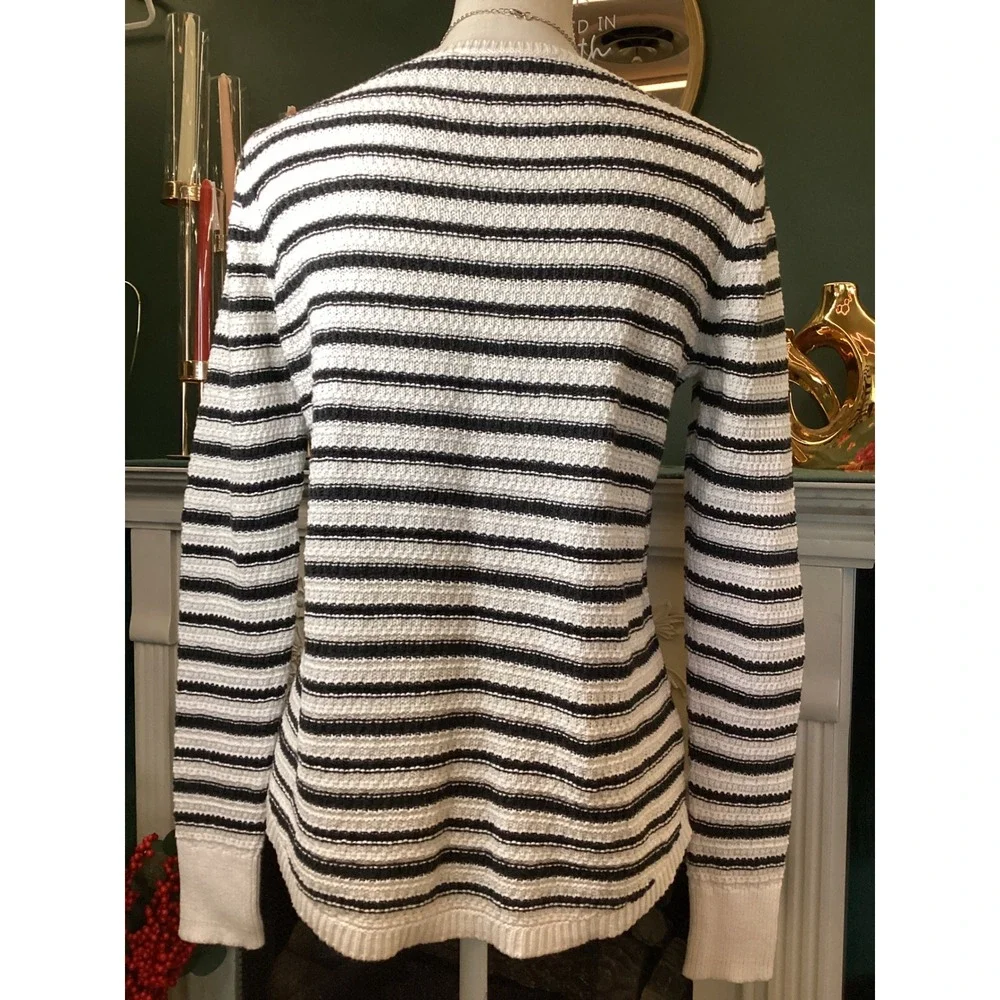 Loft Striped‎ Sweater Womens Small White Black Excellent Cotton Knit